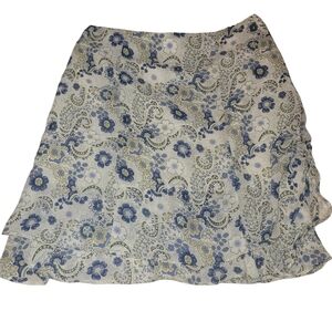 MC Collection Blue and Cream Floral Patterned Skirt